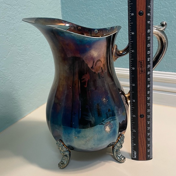 Vintage Oneida Silver-plated Footed Ornate Water Pitcher Beautiful Tarnished USA - Picture 8 of 9